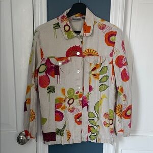 Chico’s 100% Linen Floral Jacket Size 1 –‎ Colorful Spring Travel Layer